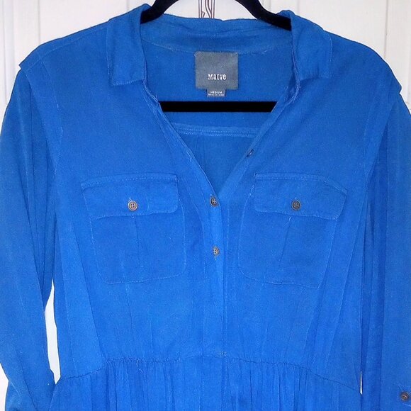 Maeve for Anthropologie Dakota Blue Long-Sleeve Button-Down Dress Size Medium - Picture 12 of 13